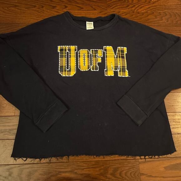 PINK Tops - PINK Michigan U of M Long Sleeve Beaded Pattern Shirt Size Medium